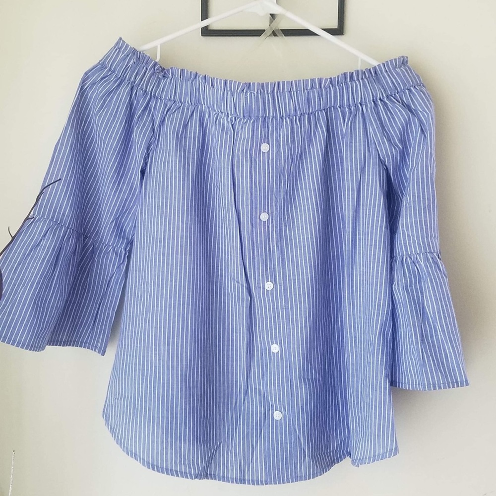 Blue off the shoulder shirt